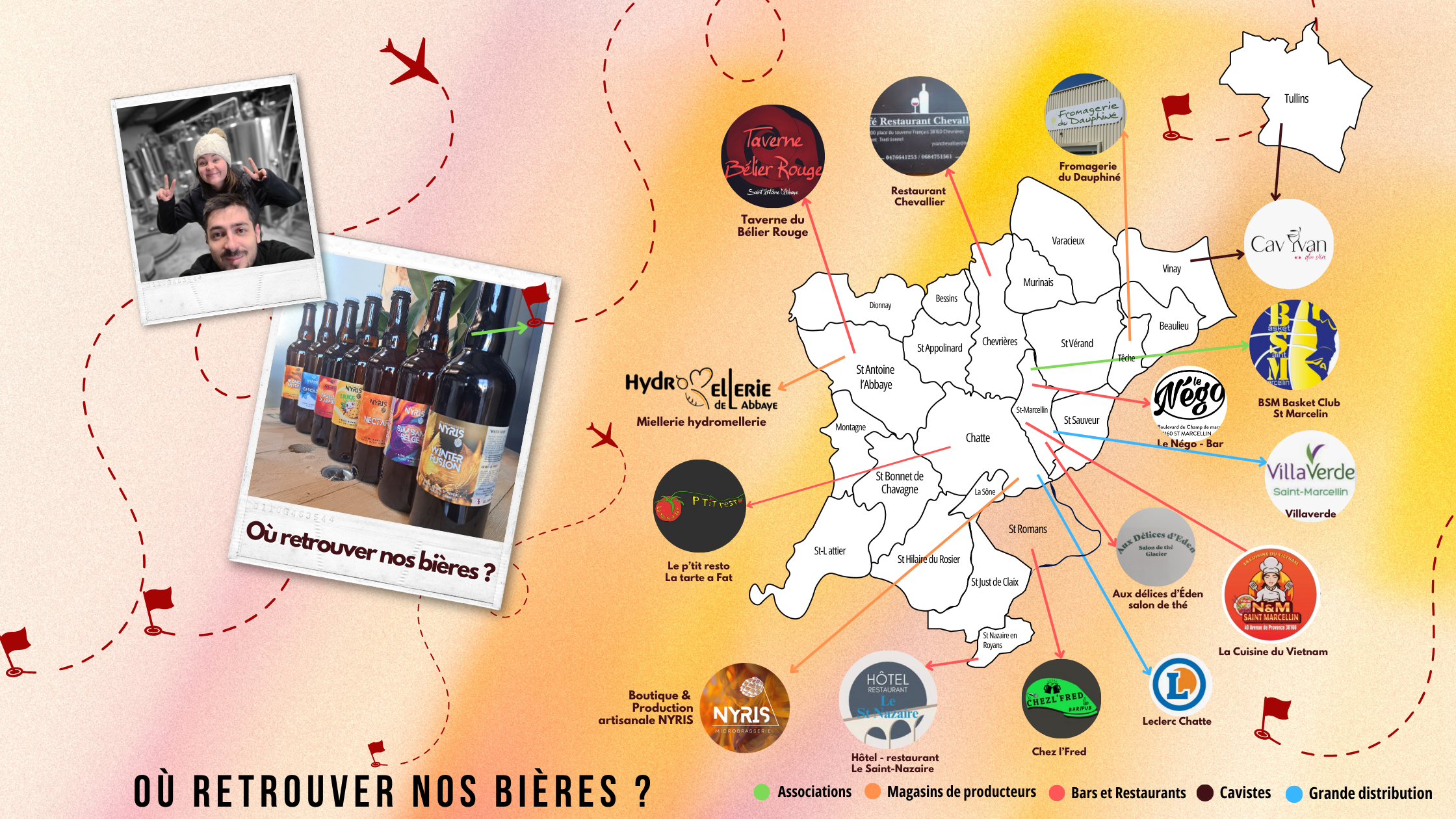 Carte pour retrouver les points de revente ou de dégustation de la bière nyris sur le territoire